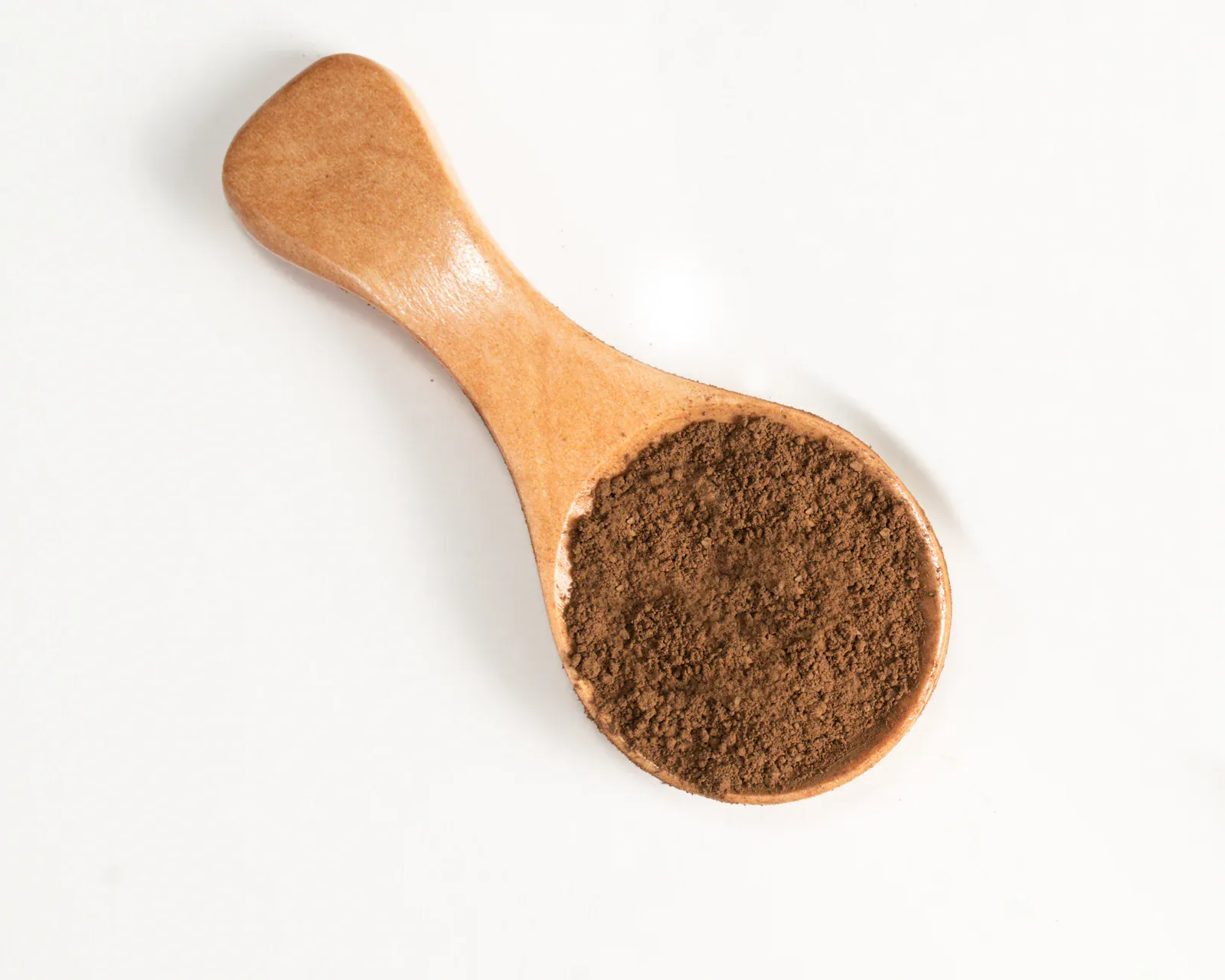 Hojicha powder in a wooden spoon